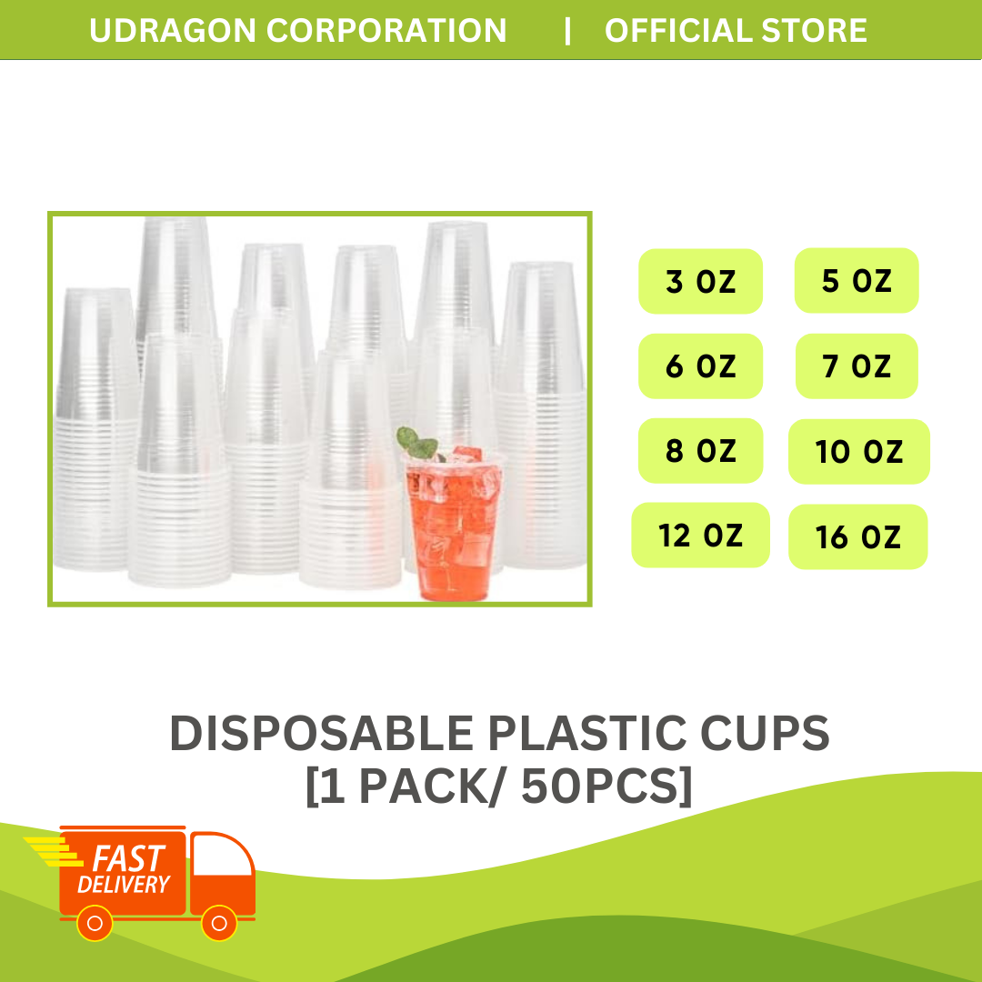 Disposable Plastic Cups (3oz, 5oz, 6oz, 7oz, 8oz, 10oz, 12oz, 16oz) - 1 pack/50pcs